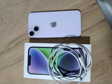 Apple iPhone: IPhone 14, Б/у, 128 ГБ, Deep Purple, Кабель, Коробка, 90 %