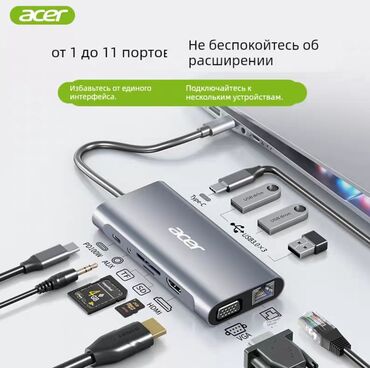 док станция для ноутбука: Многофункциональная док-станция/USB‑C хаб Acer 11‑в‑1 Особенности и