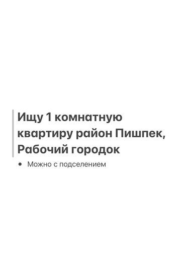 Сниму квартиру: Ищу 1‑комнатную квартиру в районе Пишпек, Рабочий городок. Возможен