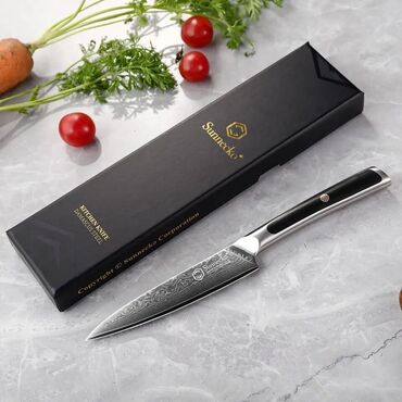 бронзовый нож: Японский Нож для Фруктов, Длина Лезвия 12 см, 73 Слоя Дамасской Стали