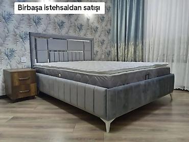 Mebel dəsti – yumşaq toxumalı, müasir dizaynlı iki nəfərlik çarpayı və