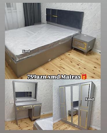 mirvari yataq desti: Yataq otağı dəsti – modern dizayn, boz-qızılı detallarla Dəst — 1
