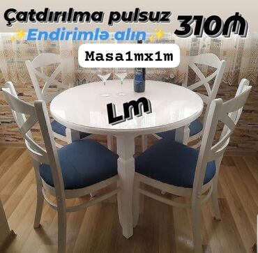 yumru stol: Для кухни, Новый, Нераскладной, Круглый стол, 4 стула, Азербайджан