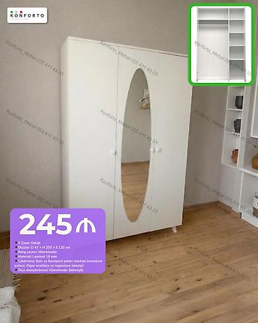 3 qapılı dolab - Ölçülər: D 47 × H 200 × E 120 sm - Material: 18 mm
