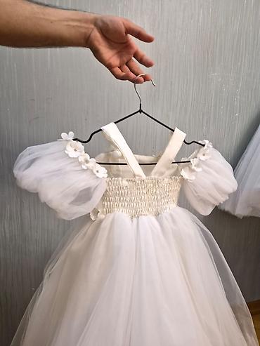 qar qızı paltarı: YENİ! Uşaq üçün ağ ziyafət paltarı - Model: tül qatlı, uzun ətəkli — 3