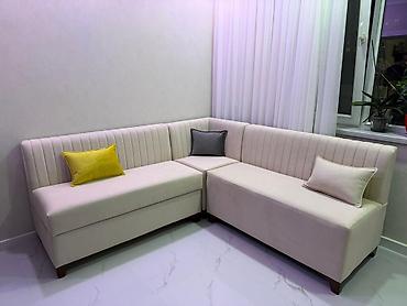 mətbəx ucun divanlar: Künc divan – zərif krem rəngli, minimalistik dizayn - L şəkilli künc — 1