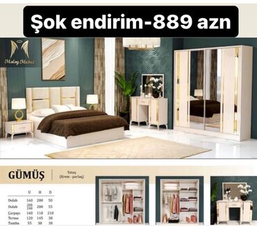 Yataq otağı dəstləri: İkinəfərlik çarpayı, Termo, 2 tumba, Dolab, Azərbaycan, Yeni — 17