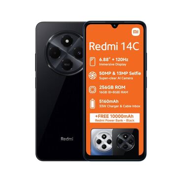 уюлдук телефон: Redmi, Redmi 14C, Новый, 256 ГБ, цвет - Черный, 2 SIM