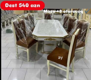 рабочий стол для дома: 🛋️ Masa ölçü 2×93 + 8 Oturacaq ✅ Parça seçimi mövcuddur 🚚 Çatdırılma