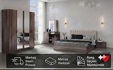domax mebel: Yataq otağı dəsti – müasir dizayn, ağac teksturalı tünd qəhvəyi — 1