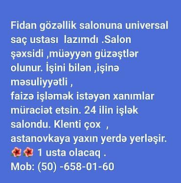 face model vakansiya: Qadın saç ustası tələb olunur, Faiz, 3-5 illik təcrübə — 1