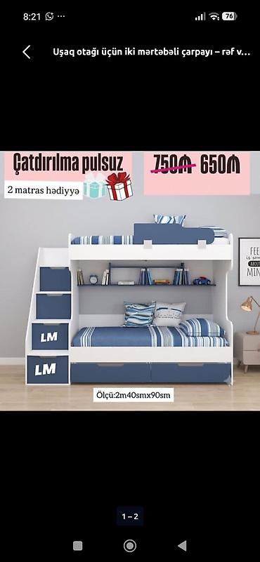 Uşaq otağı üçün iki mərtəbəli çarpayı – rəf və saxlama bölmələri ilə