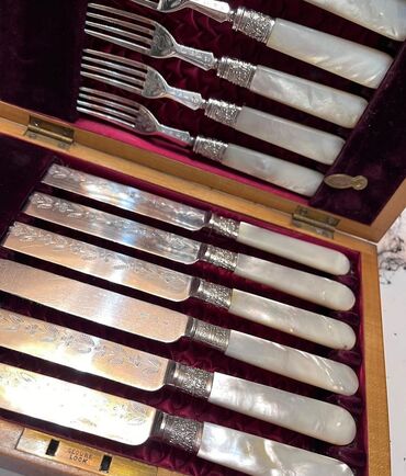 sumqayıt əşya bazarı: Antique ELKINGTON Silverplate Handled Forks & Knives Set of 12