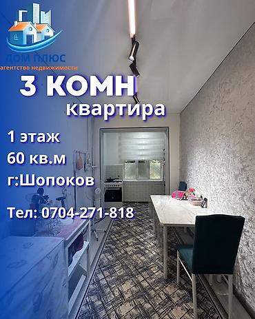 3 бөлмө, 60 м², 1 кабат, Жаңы ремонт