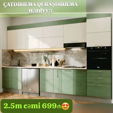 mətbəx mebeli üçün mərmər: Bu mətbəx mebeli dəsti yuxarı hissədə ağ, aşağı hissədə isə yaşıl