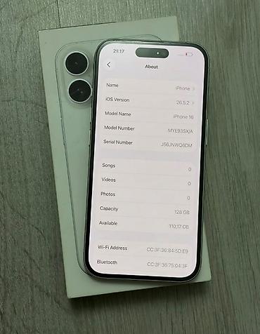 iphone c: IPhone 16, 128 GB, Ağ, Zəmanət, Simsiz şarj, Face ID — 4