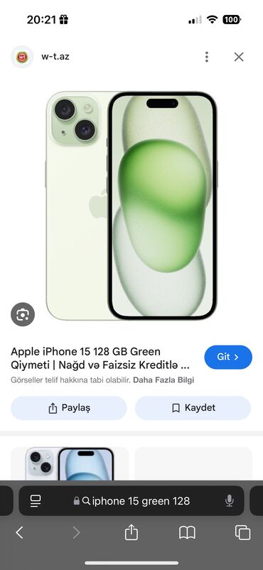 Apple iPhone: IPhone 15, 128 GB, Yaşıl