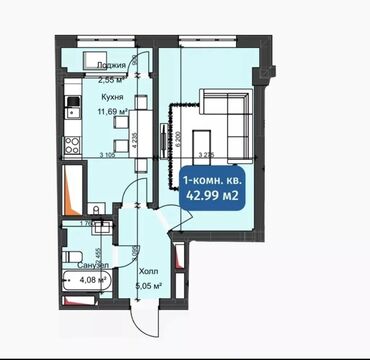 Продажа квартир: 1 комната, 43 м², Элитка, 3 этаж, ПСО (под самоотделку)