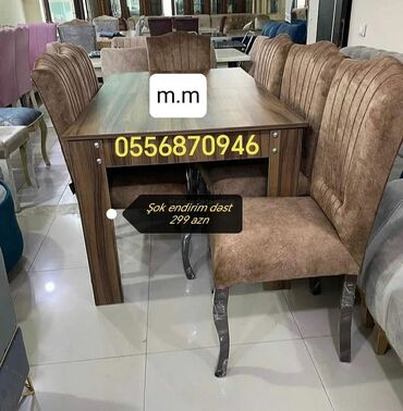 Masa və oturacaq dəstləri: Qonaq otağı üçün, Yeni, Açılmayan, Dördbucaq masa, 6 stul — 5