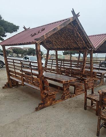 hacioglu mebel fabriki: Taxta pavilon – skamya və masa dəsti ilə - Material: tam ağac (odla — 1