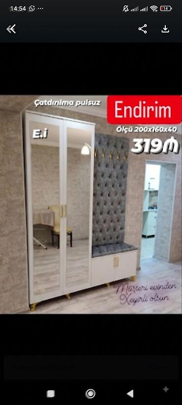 Dolablar: Dəhliz üçün çoxfunksiyalı dəst – güzgülü ikiqapılı dolab, yumşaq — 1