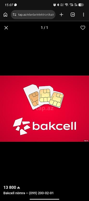 Bakcell nömrə: (099) 200-02-01 Xüsusiyyətlər: - Operator: Bakcell -