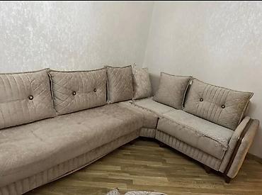 künc divanları 2020: Bej rəngli künc divanı - L‑şəkilli dizayn, sağ künc yerləşimli - — 1