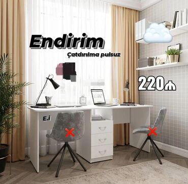 Çarpayılar: Ağ rəngli, müasir dizaynlı ofis masası, geniş iş sahəsi təmin edir