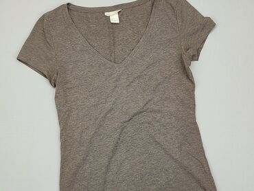 czarne t shirty damskie w serek: T-shirt, H&M, S, stan - Dobry