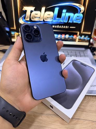 iphone iks: IPhone 15 Pro Max, 128 GB, Blue Titanium, Zəmanət, Kredit, Simsiz şarj — 1