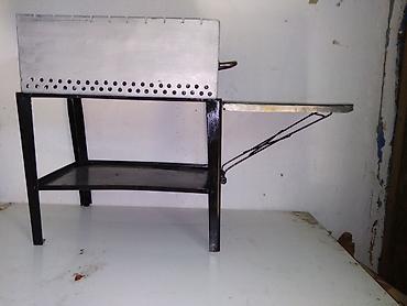 silver kitchen: Самодельный мангал на металлической стойке с боковой полкой — 1