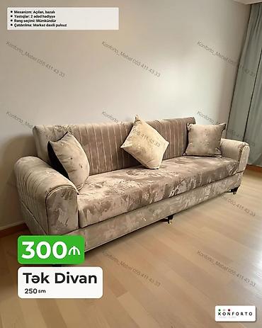 Divanlar: Tək divan – 250 sm - Qiymət: 300 ₼ - Mexanizm: Açılan, bazalı (yataq — 1