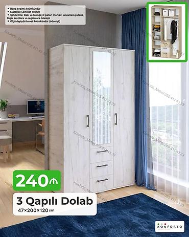 Dolablar: 3 qapılı geyim dolabı – 47×200×120 sm - Material: 18 mm laminat - — 1
