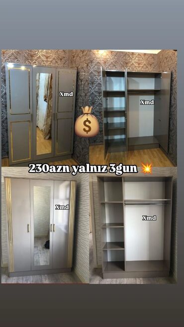 Masalar və oturacaqlar: Yeni, Açılan, Düz dolab, Qarderob, paltar dolabı