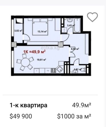 Продажа квартир: 1 комната, 49 м², Индивидуалка, 8 этаж, ПСО (под самоотделку)