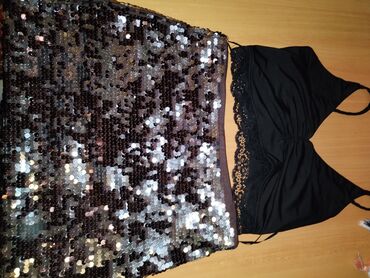 komplet kosulja i sorc: Bershka, S (EU 36), Single-colored, Stars, color - Silver