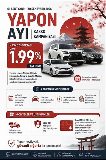 ilkin odenişsiz maşınlar: “Yapon Ayı” Kasko Kampaniyası 01.09.2026 – 30.09.2026 tarixləri — 1