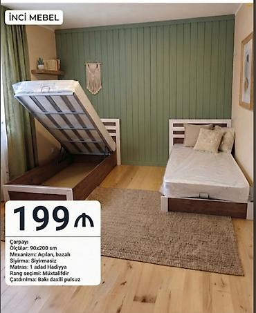 kunc dolablar: Yeni, Təknəfərlik çarpayı, Bazalı, Matras ilə, Siyirməsiz, Azərbaycan — 1