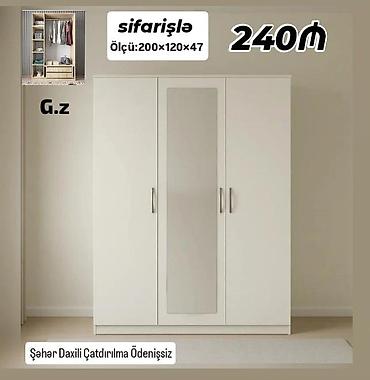 paltar refi: Düz dolab, Yataq otağı üçün, Paltar üçün, Açılan, Korpuslu, 3 qapılı — 1