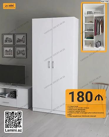 ucuz dolap: İki qapılı şkaf – Kod: 1700 - Ölçülər: Dərinlik 47 sm × Hündürlük 200 — 1
