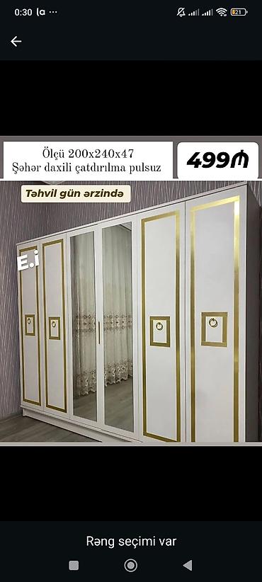 seyfi qapi: Ağ rəngdə, qızılı dekor xəttləri və halqa formalı tutacaqlarla dizayn — 1