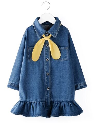 джинсовое платье с поясом: Детское платье, цвет - Синий, Новый