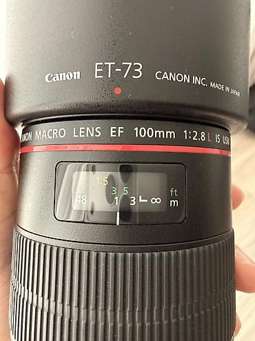 Foto və videokameralar: Canon EF 100MM F/2.8L MACRO IS USM 4 defe istifade olunub, qutusuna — 3