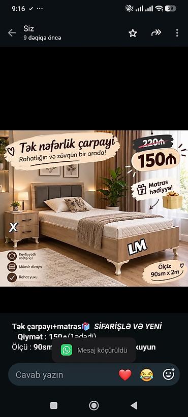 *Tək çarpayı+matras🎁* _*SİFARİŞLƏ VƏ YENİ*_ *Qiymət lalafo.az -da *Tək çarpayı+matras🎁* _*SİFARİŞLƏ VƏ YENİ*_ *Qiymət