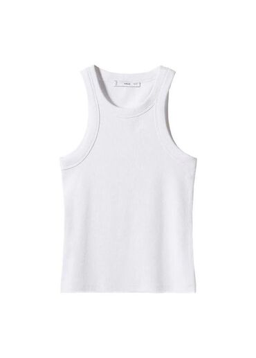 детские нарядные комплекты: Unisex geyim seti - Ağ ribli atlet: klassik, qolsuz, dairəvi yaxalı