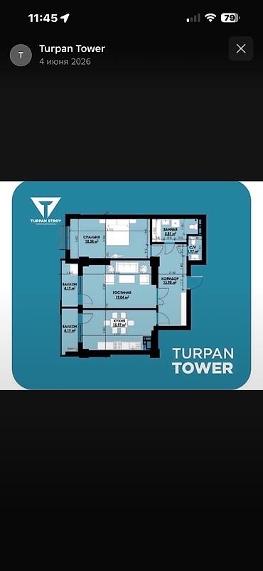 turpan: 2 комнаты, 84 м², Элитка, 7 этаж, ПСО (под самоотделку) — 7