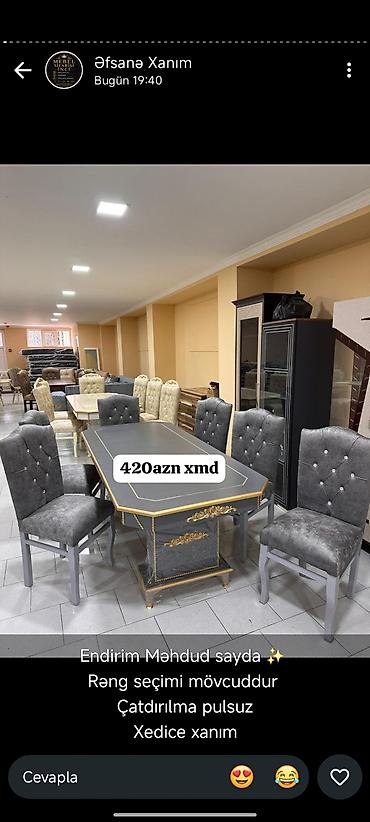 Qonaq otağı üçün, Yeni, Açılmayan, Dördbucaq masa, 6 stul