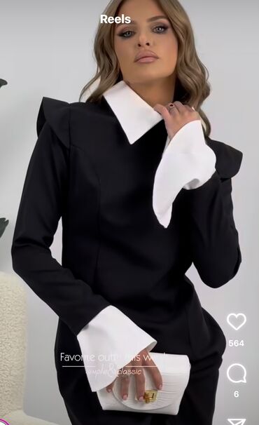 haljina crna amisu: Amn M (EU 38), color - Black, Evening, Long sleeves