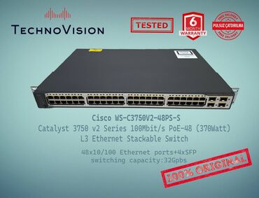 Modemlər və şəbəkə avadanlıqları: Cisco Catalyst WS 3750V2 48PS S ✔️Sertifikasiyadan keçmiş təcrübəli