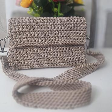 Çantalar: Makrame toxuma qadın çantası - Material: parıldayan ipdən əl toxuması — 1